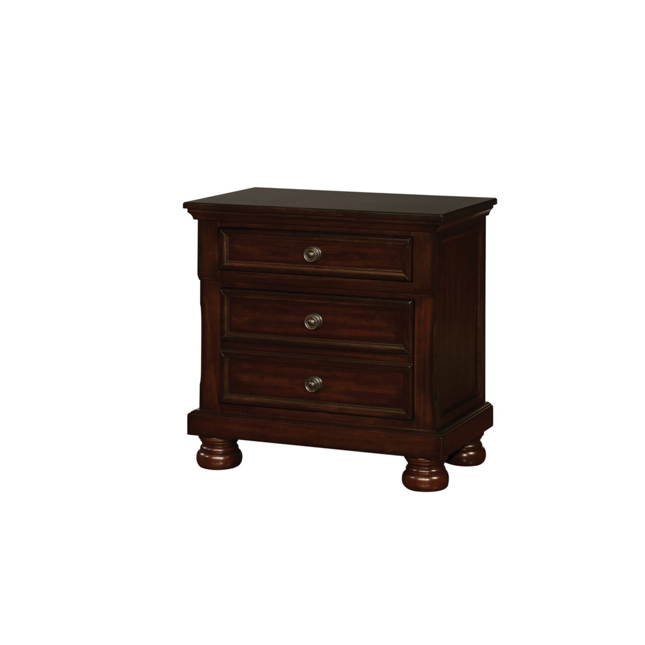 Saltoro Sherpi 3 Drawer Wooden Night Stand In Cherry Brown-